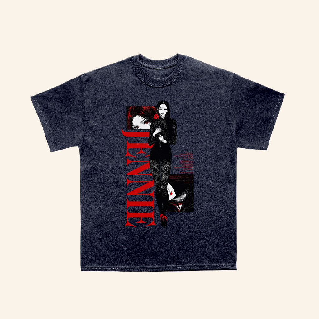 Jennie Merch Back To School Anime Washed Black T-Shirt Gift Ideas For Fans-1