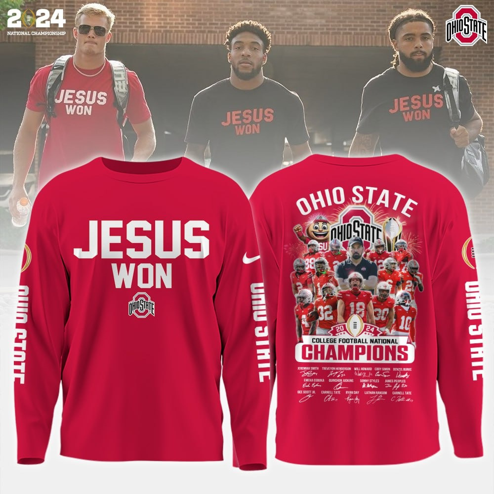 Jesus Won Ohio State Long Sleeve Shirt Ohio State National Champions Buckeyes Fan Merch Jesus Won Ohio State Long Sleeve Shirt Ohio State National Champions Buckeyes Fan Merch