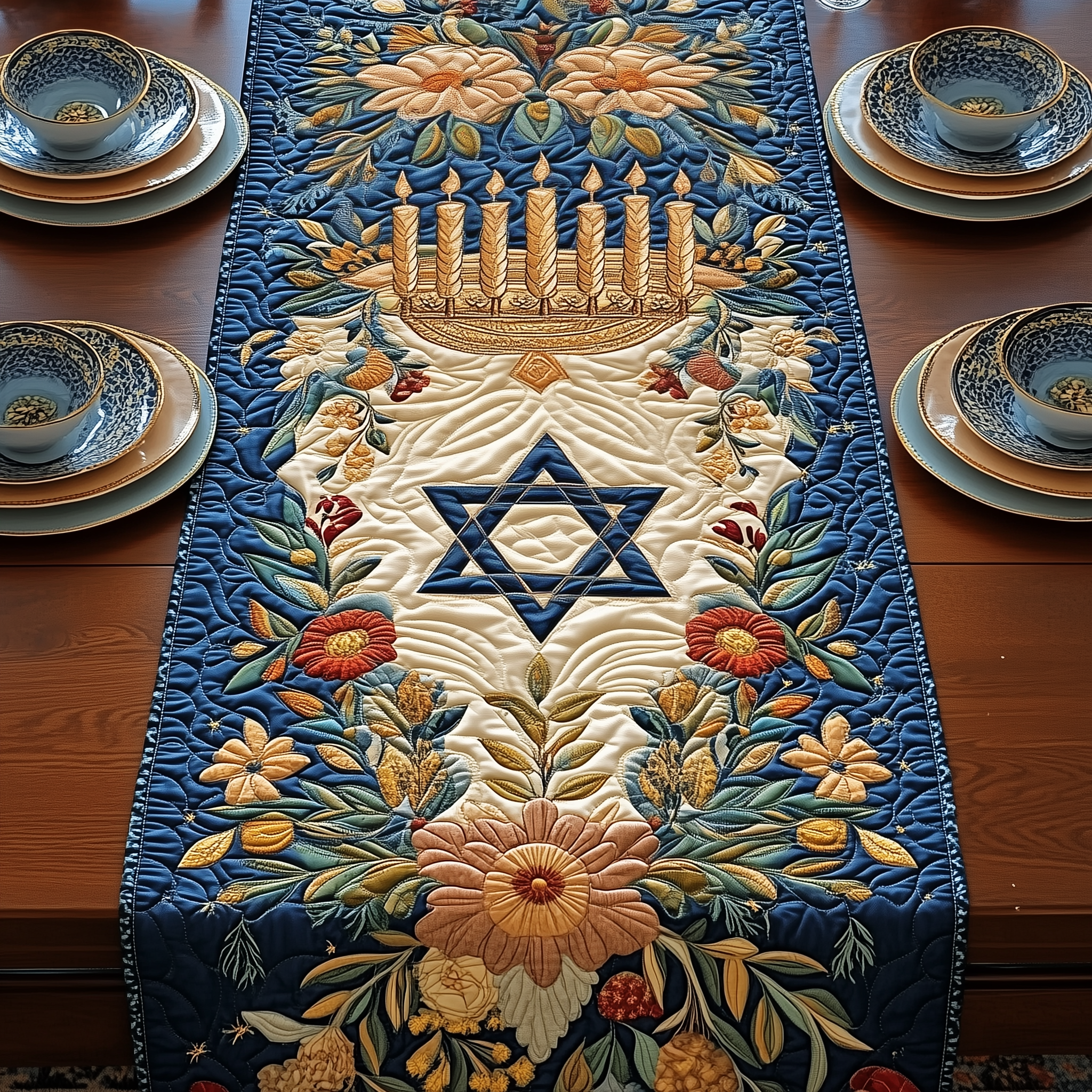 Jewish Hanukkah Quilted Table Runner Holiday Dining Table Runner Decorations Hanukkah Gifts For Women-1 Jewish Hanukkah Quilted Table Runner Holiday Dining Table Runner Decorations Hanukkah Gifts For Women-1