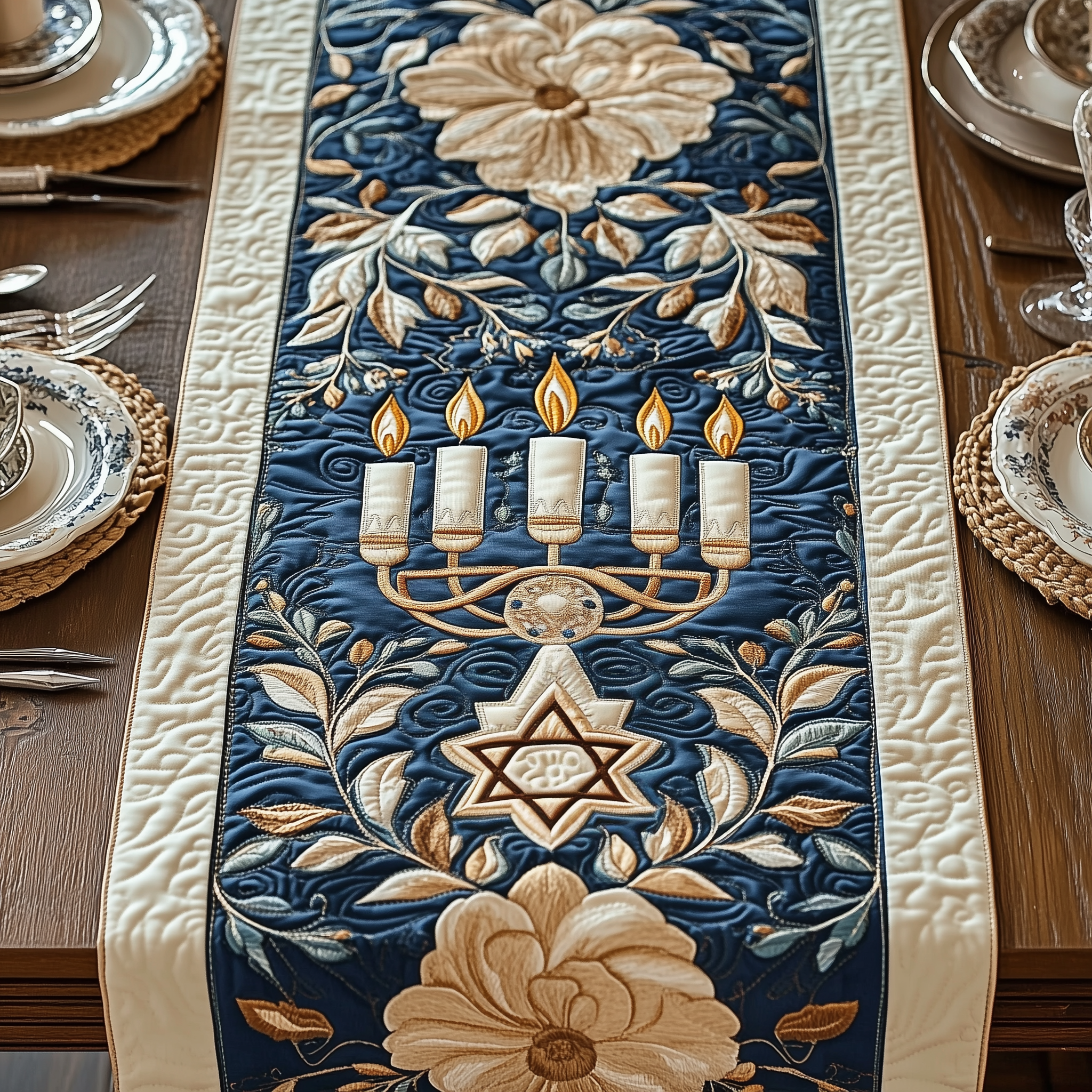 Jewish Hanukkah Quilted Table Runner  Holiday Dining Table Runner Great Hanukkah Gifts-1