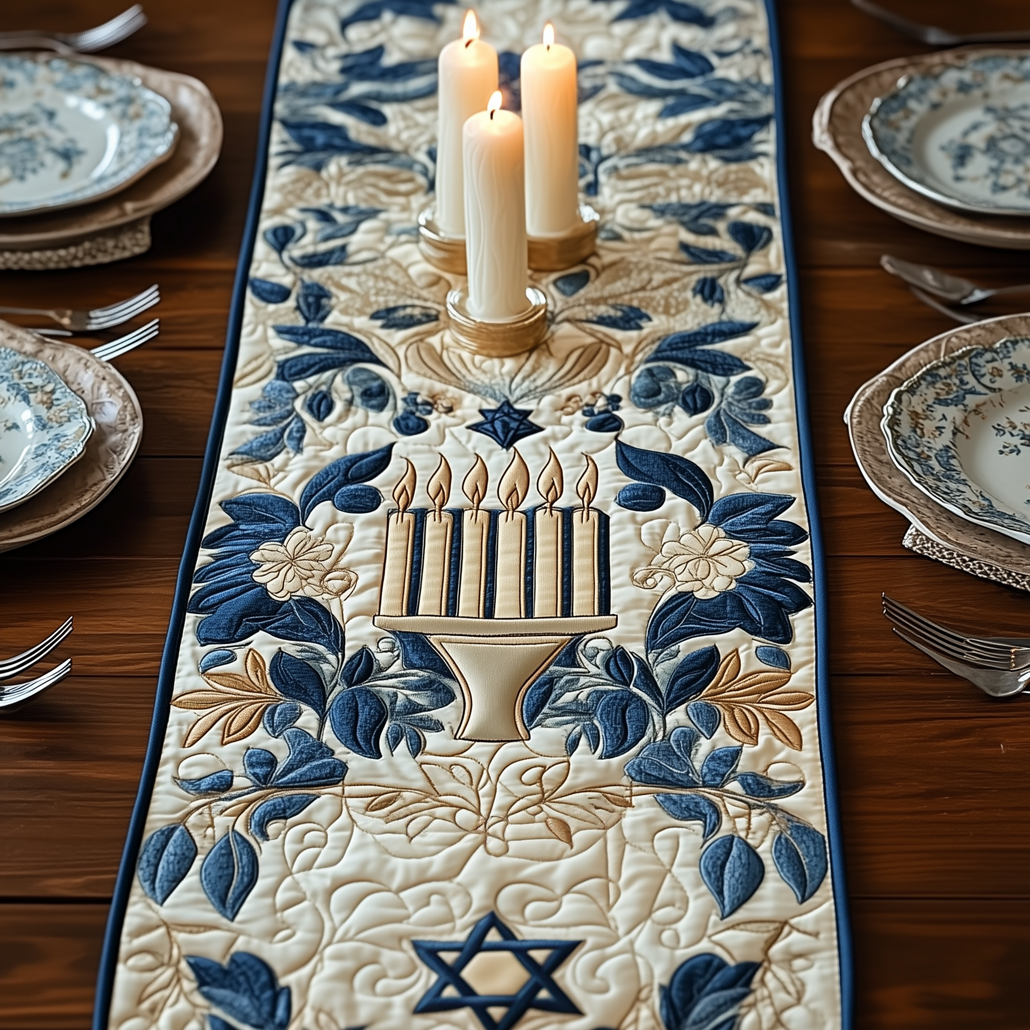 Jewish Hanukkah Quilted Table Runner Holiday Dining Table Runner Hanukkah Gifts 2025-1 Jewish Hanukkah Quilted Table Runner Holiday Dining Table Runner Hanukkah Gifts 2025-1
