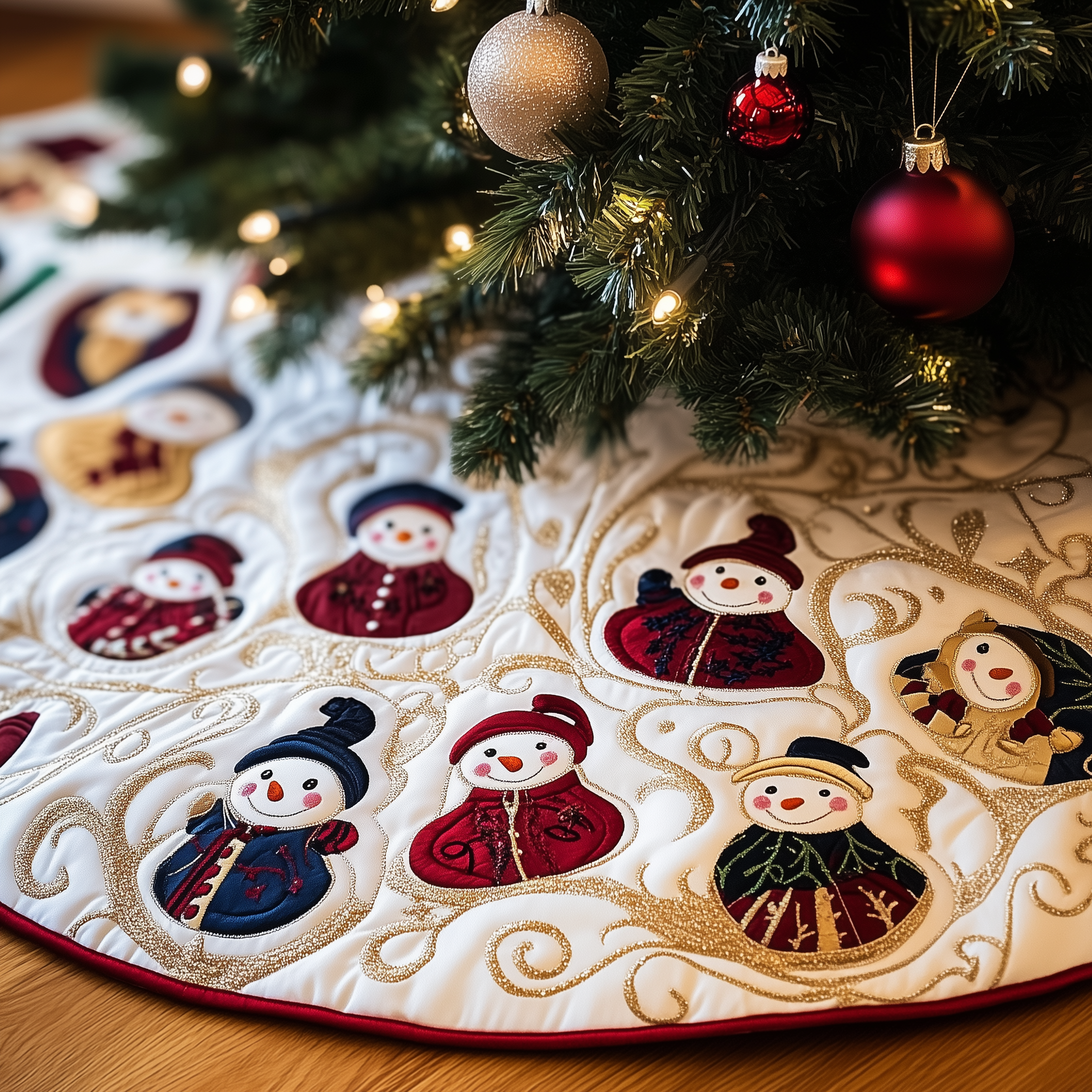 Jolly Snowman Quilted Tree Skirt  Holiday Tree Skirt Xmas Decorations Snowman Christmas Presents-1 Jolly Snowman Quilted Tree Skirt  Holiday Tree Skirt Xmas Decorations Snowman Christmas Presents-1