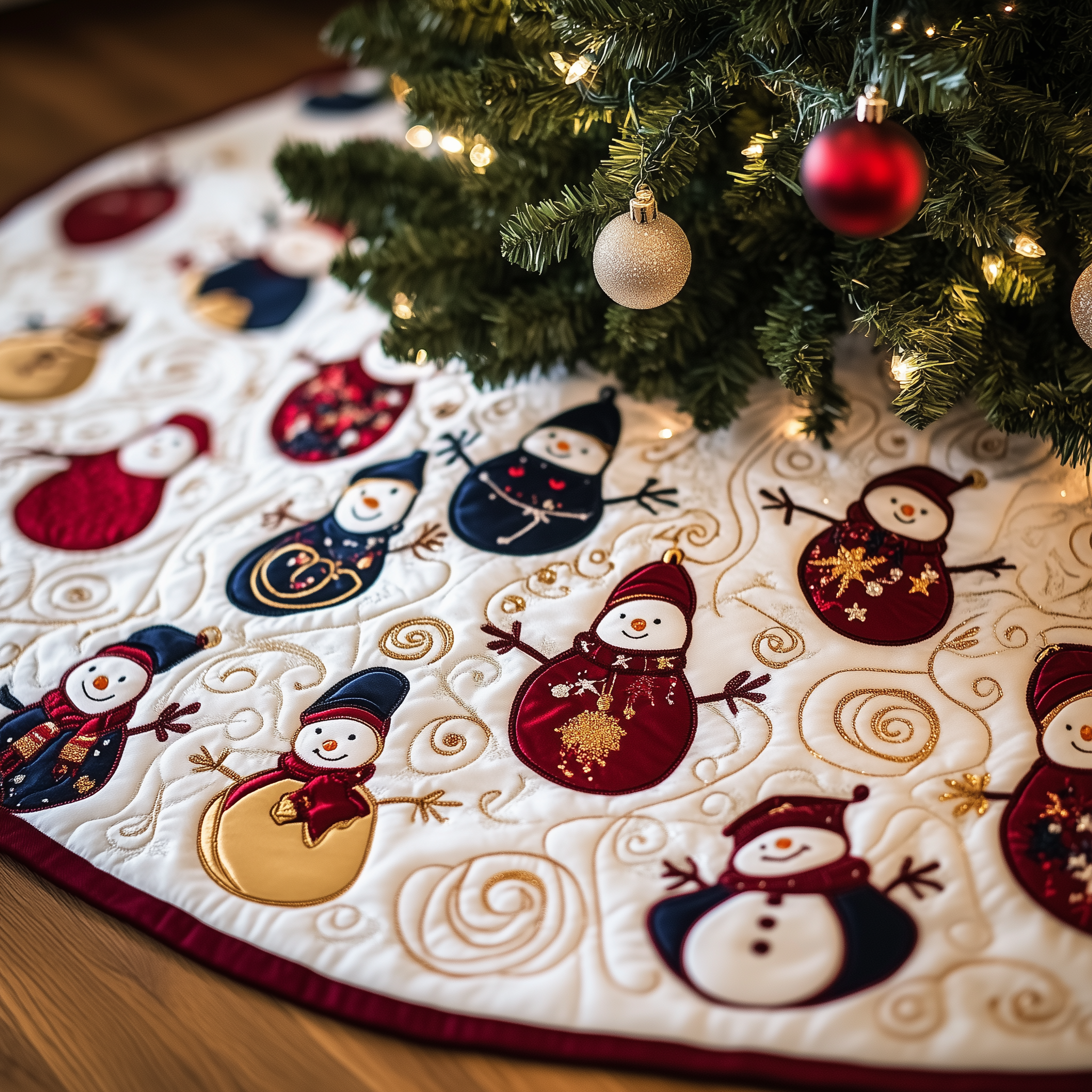 Jolly Snowman Quilted Tree Skirt Xmas Tree Base Cover Decorations The Snowman Christmas Gifts-1 Jolly Snowman Quilted Tree Skirt Xmas Tree Base Cover Decorations The Snowman Christmas Gifts-1