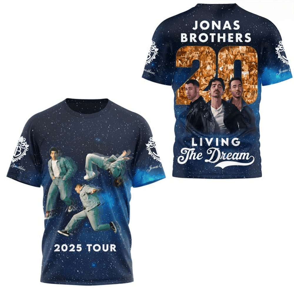 Jonas Brothers 20 Living the Dream 2025 Tour T-Shirt Jonas Brothers Merch Pop Band Fans Gifts-1 Jonas Brothers 20 Living the Dream 2025 Tour T-Shirt Jonas Brothers Merch Pop Band Fans Gifts-1