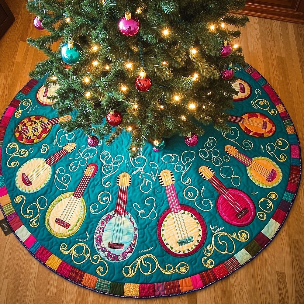 Joyful Banjo Quilted Tree Skirt Holiday Christmas Tree Decorations Related Banjo Themed Gifts-1 Joyful Banjo Quilted Tree Skirt Holiday Christmas Tree Decorations Related Banjo Themed Gifts-1