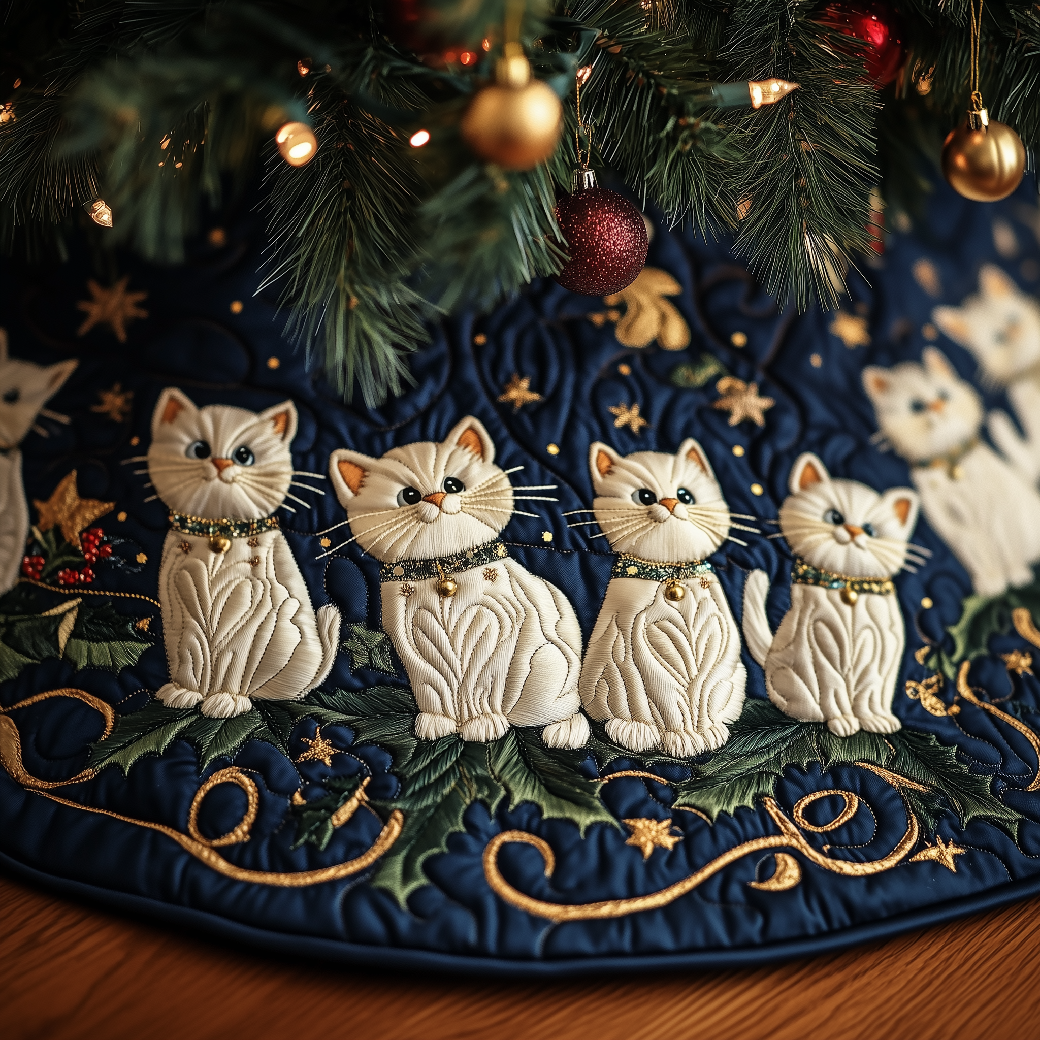 Joyful Cat Quilted Tree Skirt Best Cat Christmas Decorations Kitten Present Ideas-1 Joyful Cat Quilted Tree Skirt Best Cat Christmas Decorations Kitten Present Ideas-1