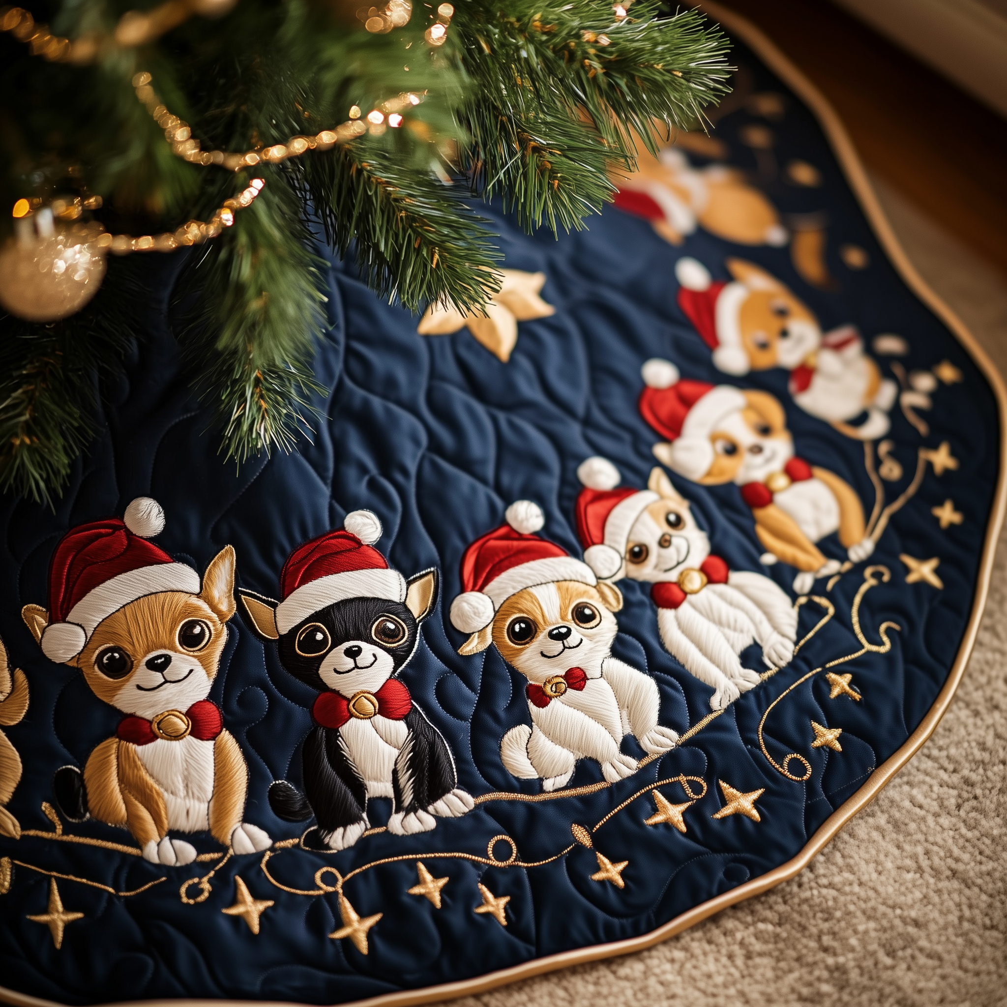 Joyful Christmas Chihuahua Quilted Tree Skirt Holiday Tree Base Cover Decorations Chihuahua Themed Gifts-1 Joyful Christmas Chihuahua Quilted Tree Skirt Holiday Tree Base Cover Decorations Chihuahua Themed Gifts-1