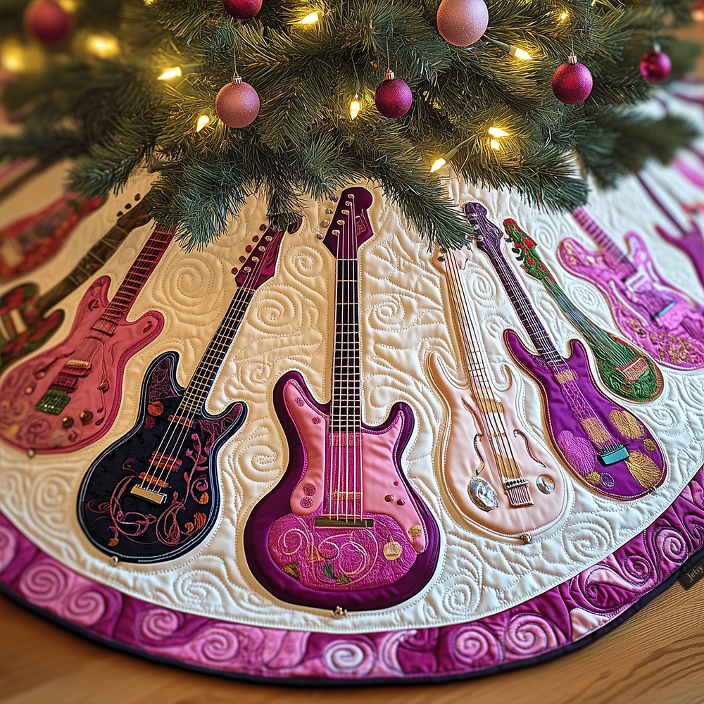Joyful Pink Guitars Quilted Tree Skirt Holiday Christmas Tree Base Guitar Lovers Xmas Gifts For Him-1 Joyful Pink Guitars Quilted Tree Skirt Holiday Christmas Tree Base Guitar Lovers Xmas Gifts For Him-1