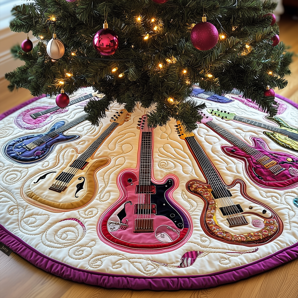 Joyful Pink Guitars Quilted Tree Skirt Holiday Tree Skirt Xmas Decorations Best Christmas Gifts For Guitar Players-1 Joyful Pink Guitars Quilted Tree Skirt Holiday Tree Skirt Xmas Decorations Best Christmas Gifts For Guitar Players-1