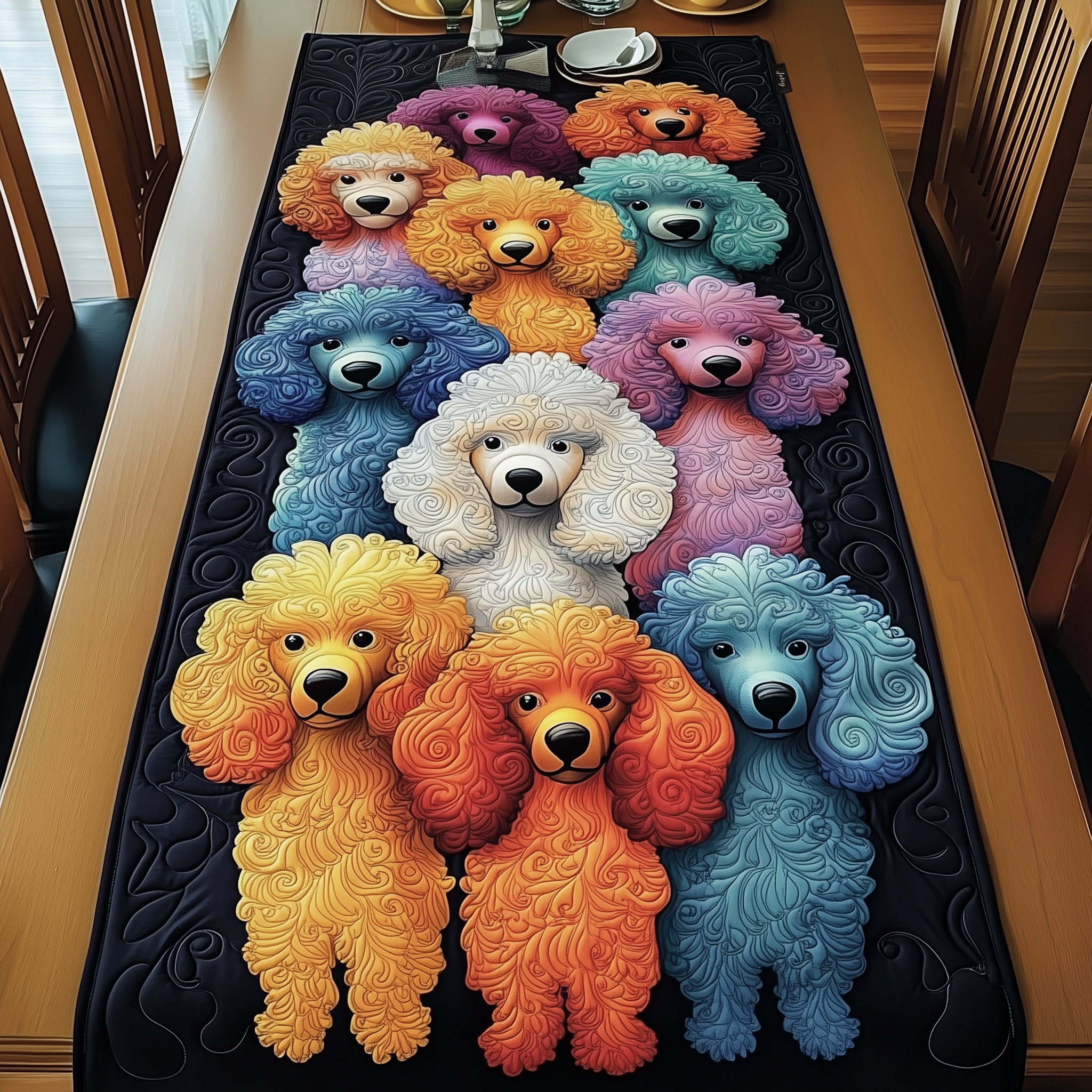 Joyful Poodle Quilted Table Runner Holiday Dining Table Runner Christmas Presents For Poodle Lovers-1 Joyful Poodle Quilted Table Runner Holiday Dining Table Runner Christmas Presents For Poodle Lovers-1