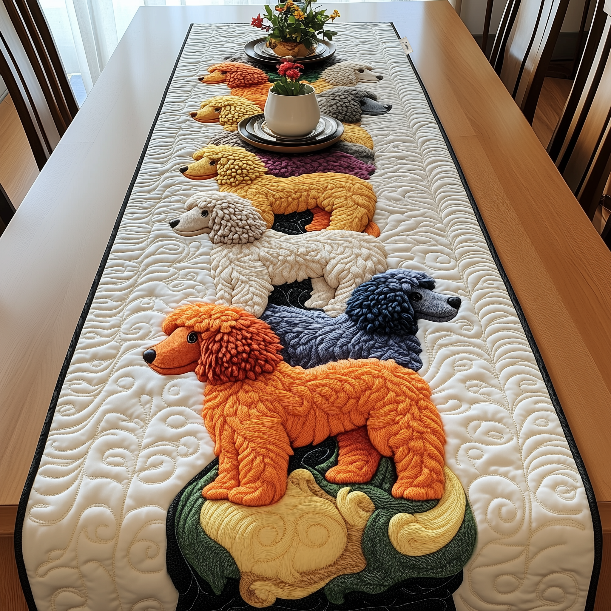Joyful Poodle Quilted Table RunnerPoodle Gifts For Dog Lovers For Her Christmas Holiday-1