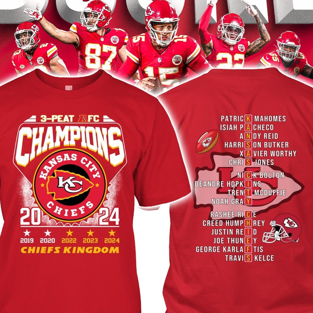 Kansas City Chiefs 3 PEAT AFC Champions Shirt Chief Kingdom Gifts For Football Fans-1
