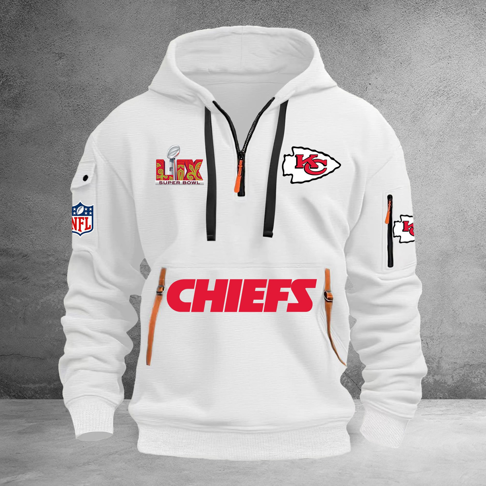 Kansas City Chiefs Half Zipper Hoodie NFL Super Bowl LIX Kansas City Chiefs Fan Merch-1