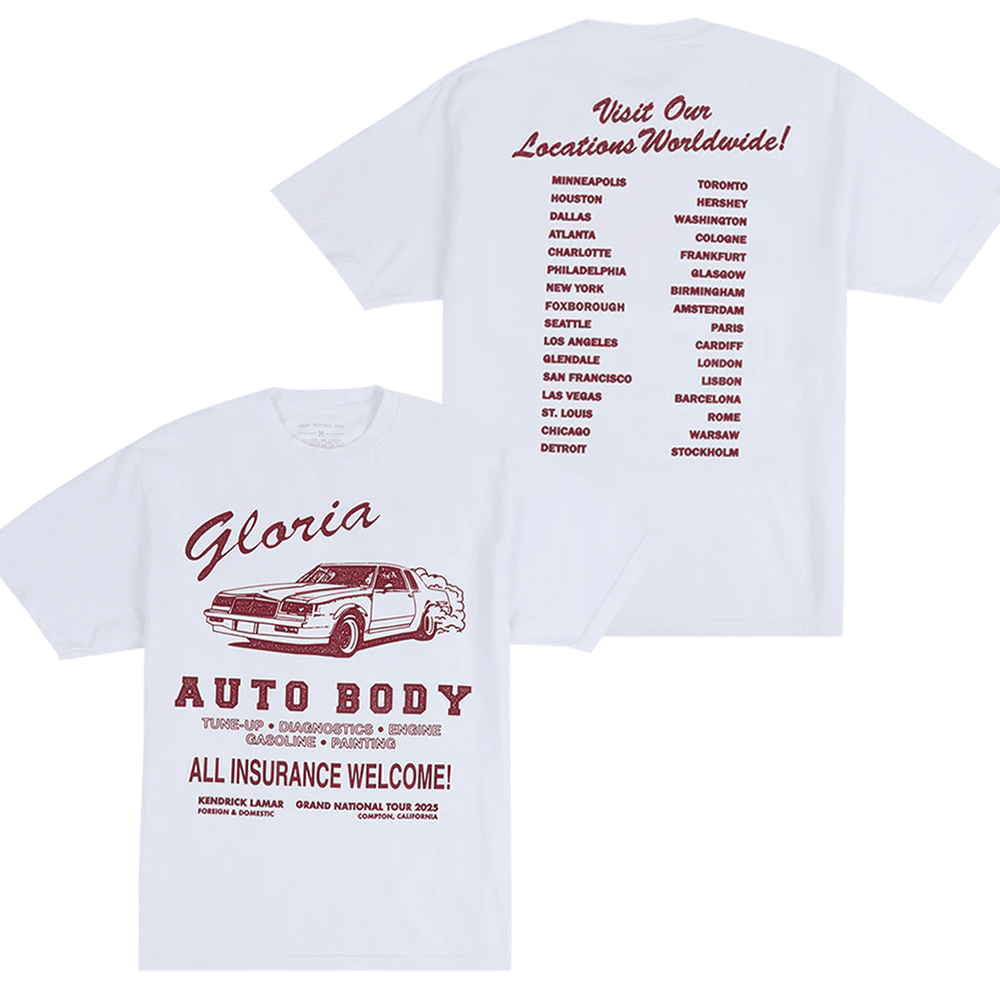 Kendrick Lamar Grand National Tour Merch T-Shirt 2025 Gloria Auto Body T-Shirt Fan Gifts-1