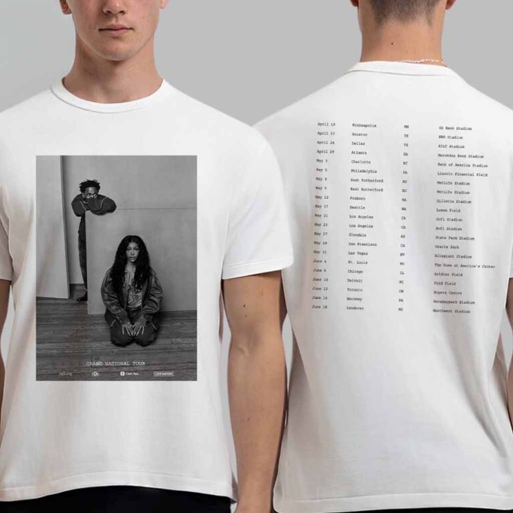 Kendrick Lamar x SZA Grand National Tour 2025 With Tour Date List T-Shirt SZA Merch Gifts For Fans-1