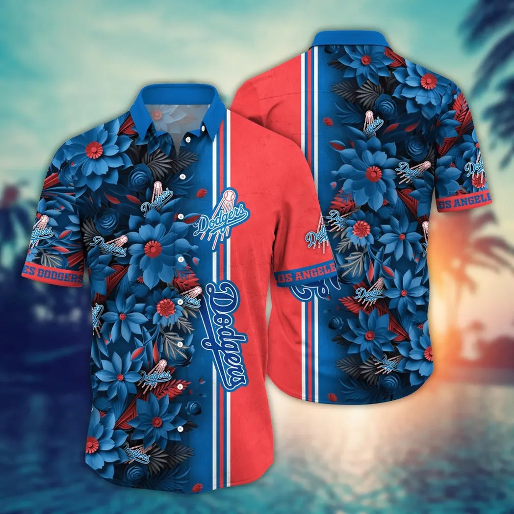 LA Los Angeles Dodgers Hawaiian Shirt 4Th Of July Patriotic Stripe Floral Aloha Shirt-1 LA Los Angeles Dodgers Hawaiian Shirt 4Th Of July Patriotic Stripe Floral Aloha Shirt-1