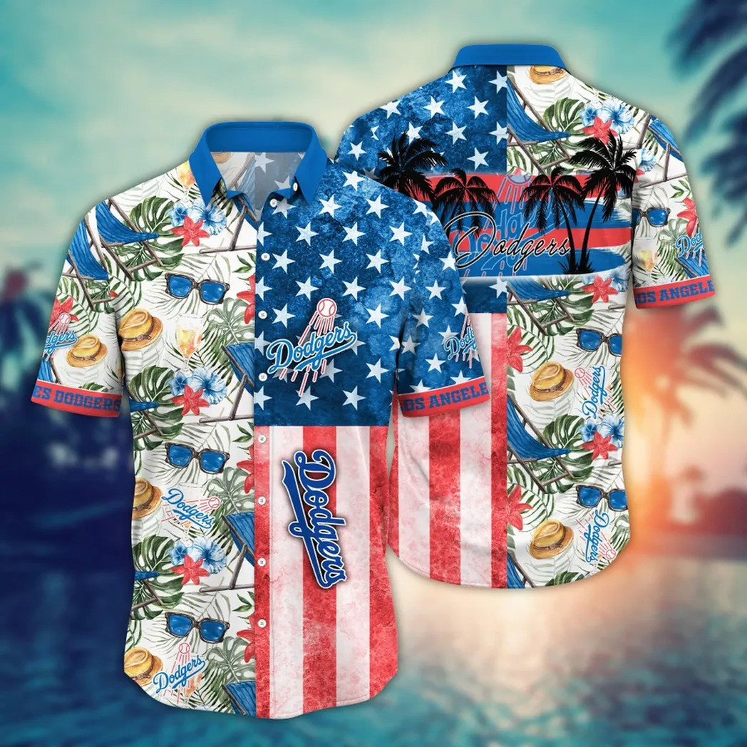 LA Los Angeles Dodgers Hawaiian Shirt 4Th Of July Tropical Stars Stripes Aloha Shirt-1 LA Los Angeles Dodgers Hawaiian Shirt 4Th Of July Tropical Stars Stripes Aloha Shirt-1