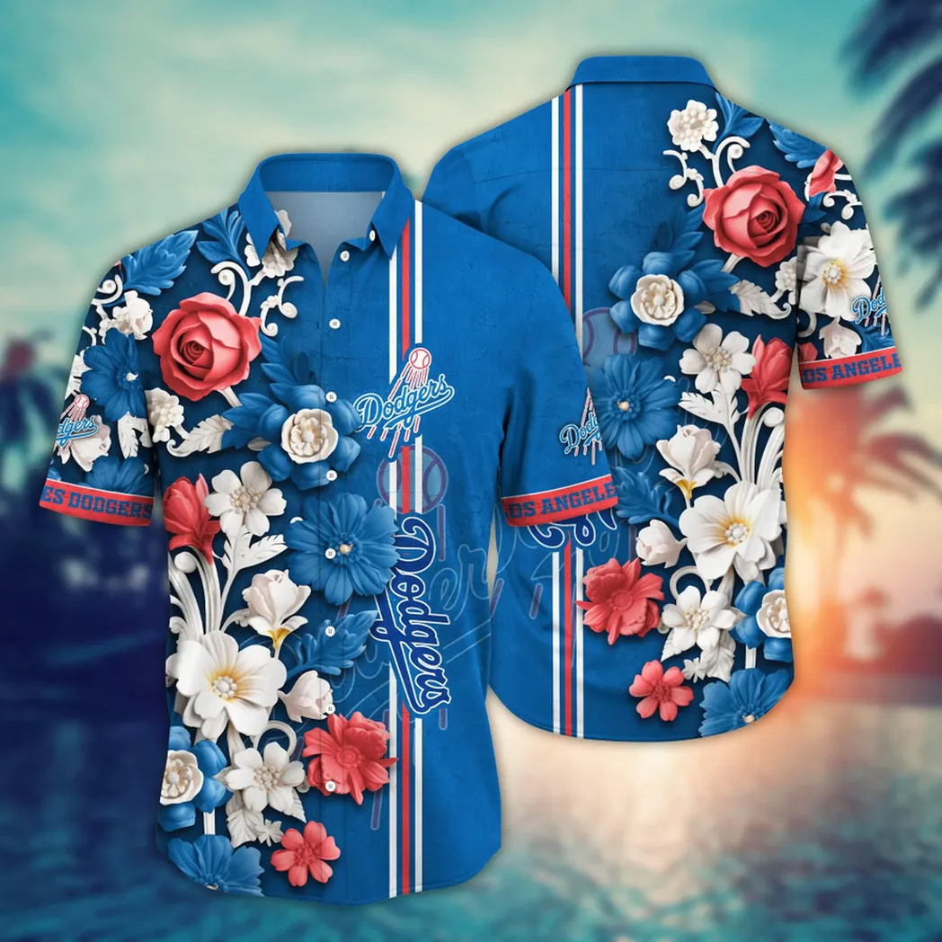 LA Los Angeles Dodgers Hawaiian Shirt Elegant Floral Burst Aloha Shirt Baseball Fan Merch-1 LA Los Angeles Dodgers Hawaiian Shirt Elegant Floral Burst Aloha Shirt Baseball Fan Merch-1