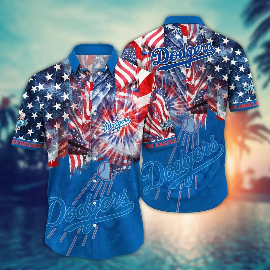 LA Los Angeles Dodgers Hawaiian Shirt Fireworks American Flag 4Th Of July Holiday Gifts-1