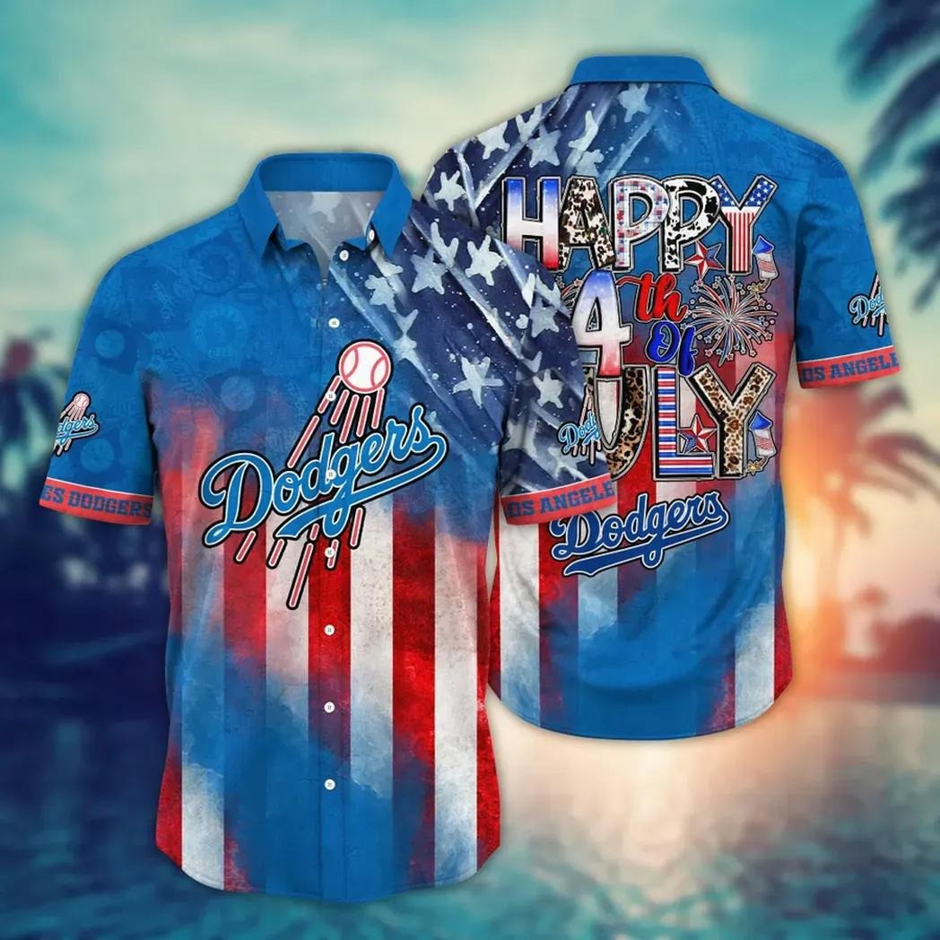 LA Los Angeles Dodgers Hawaiian Shirt Men's Happy 4Th Of July Aloha Shirt Dodgers Fan Merch-1 LA Los Angeles Dodgers Hawaiian Shirt Men's Happy 4Th Of July Aloha Shirt Dodgers Fan Merch-1