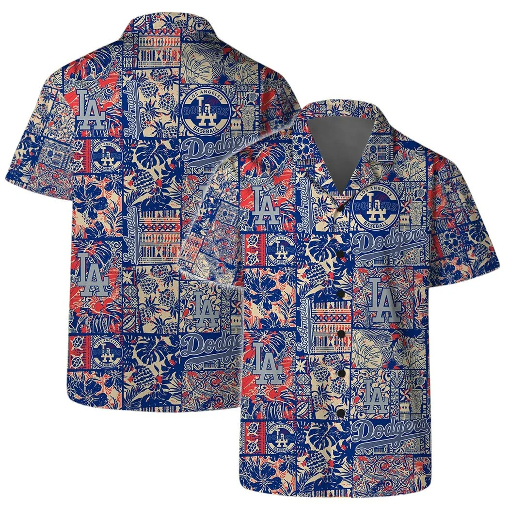 LA Los Angeles Dodgers Hawaiian Shirt Retro Patchwork Vintage Aloha Shirt Dodgers Fan Gifts-1
