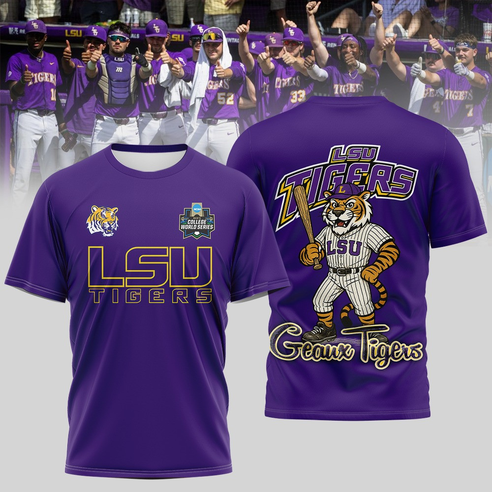 LSU Geaux Tigers Baseball Shirt Purple NCAA Men's College World Series 2025 Fan Gifts-1