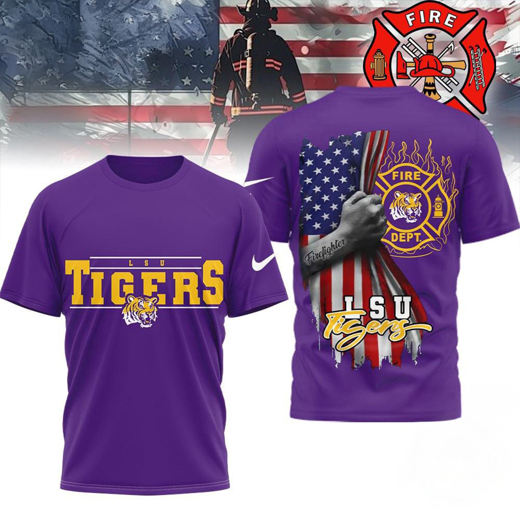 LSU Tigers 2025 NCAA Firefighter American Flag Shirt LSU Tigers Merch Gift For Husband-1