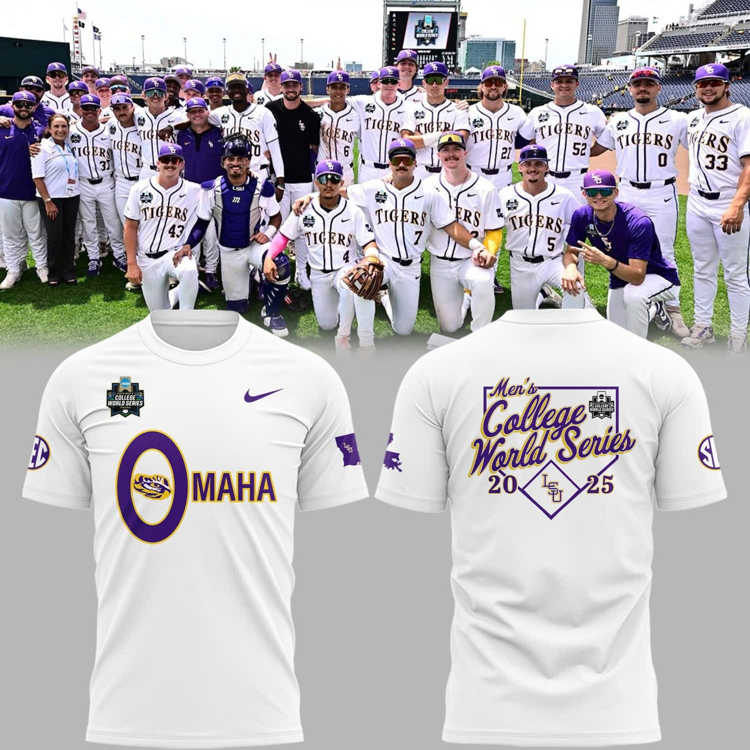 LSU Tigers Omaha T-Shirt Men's College World Series 2025 Merch Baseball Fan Gift Ideas-1 LSU Tigers Omaha T-Shirt Men's College World Series 2025 Merch Baseball Fan Gift Ideas-1