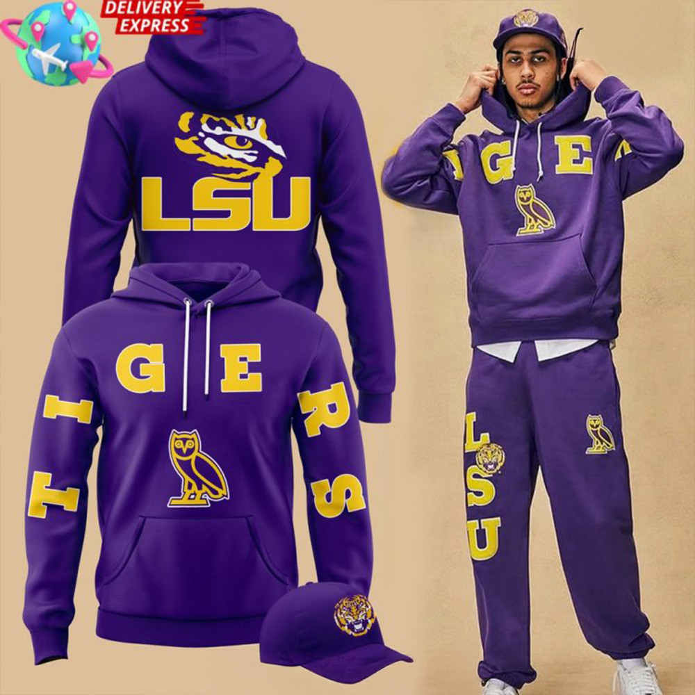 LSU Tigers x OVO 2025 Purple Hoodie Tigers Merch Gifts For Father's Day From Daughter-1