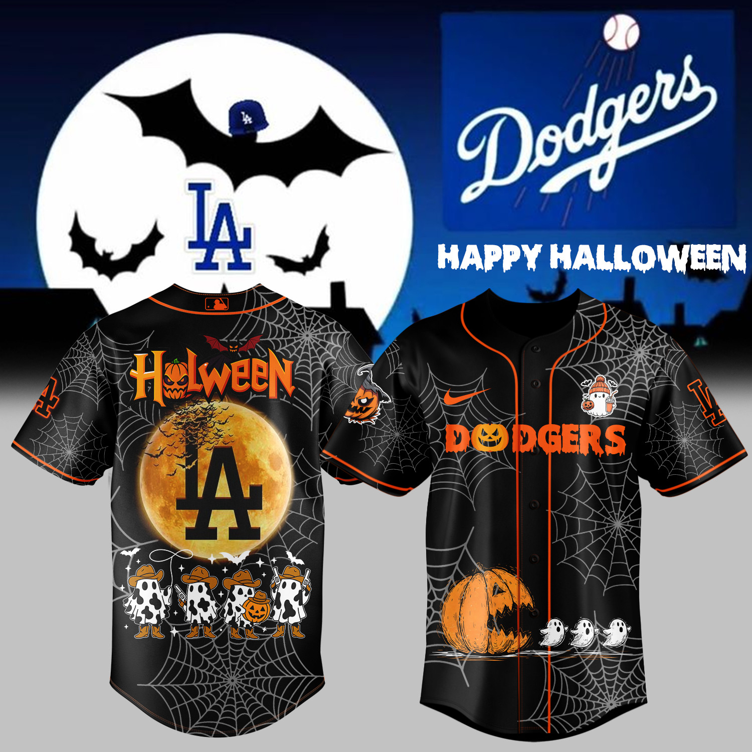 La Dodgers Merch Halloween Jersey Pumpkin Ghost Funny Gift For Sport Players-1 La Dodgers Merch Halloween Jersey Pumpkin Ghost Funny Gift For Sport Players-1