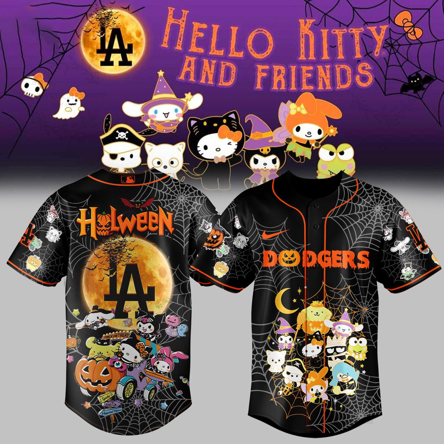 La Dodgers Merch Hello Kitty And Friend Halloween Jersey Cute Gift For Friends-1 La Dodgers Merch Hello Kitty And Friend Halloween Jersey Cute Gift For Friends-1