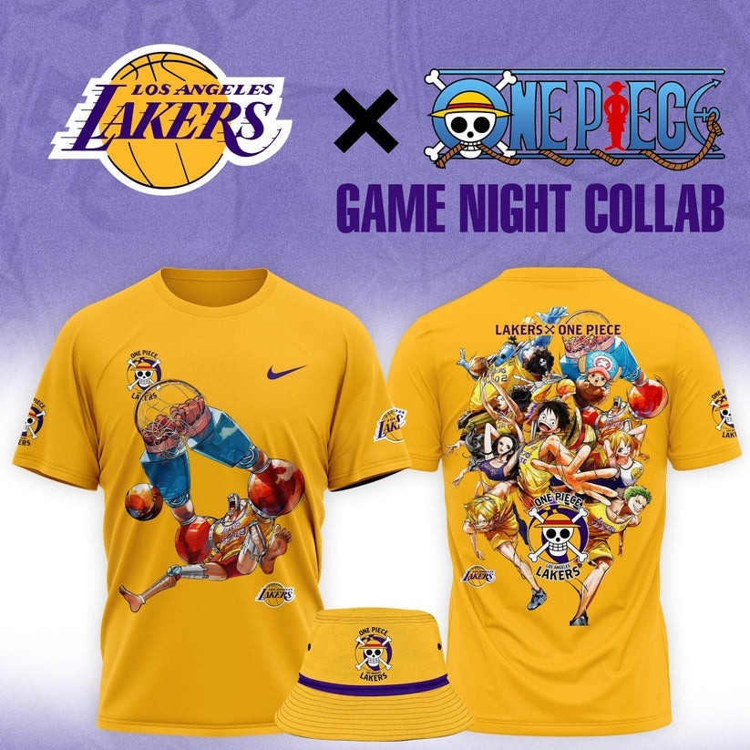 Lakers One Piece Shirt And Bucket Hat NBA Luffy One Piece LA Los Angeles Lakers Collab Merch-1 Lakers One Piece Shirt And Bucket Hat NBA Luffy One Piece LA Los Angeles Lakers Collab Merch-1