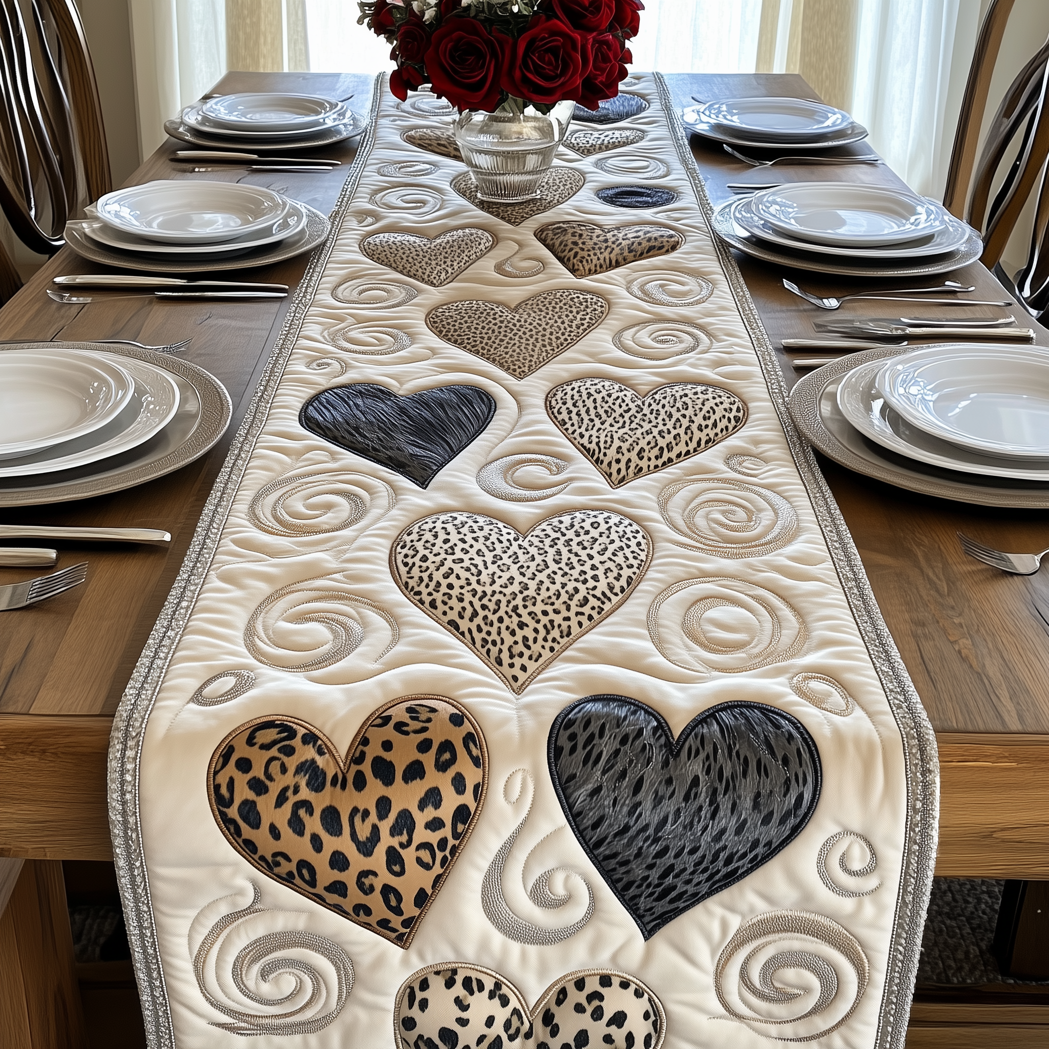 Leopard Hearts Quilted Table Runner Best Valentines Gifts For Him-1 Leopard Hearts Quilted Table Runner Best Valentines Gifts For Him-1