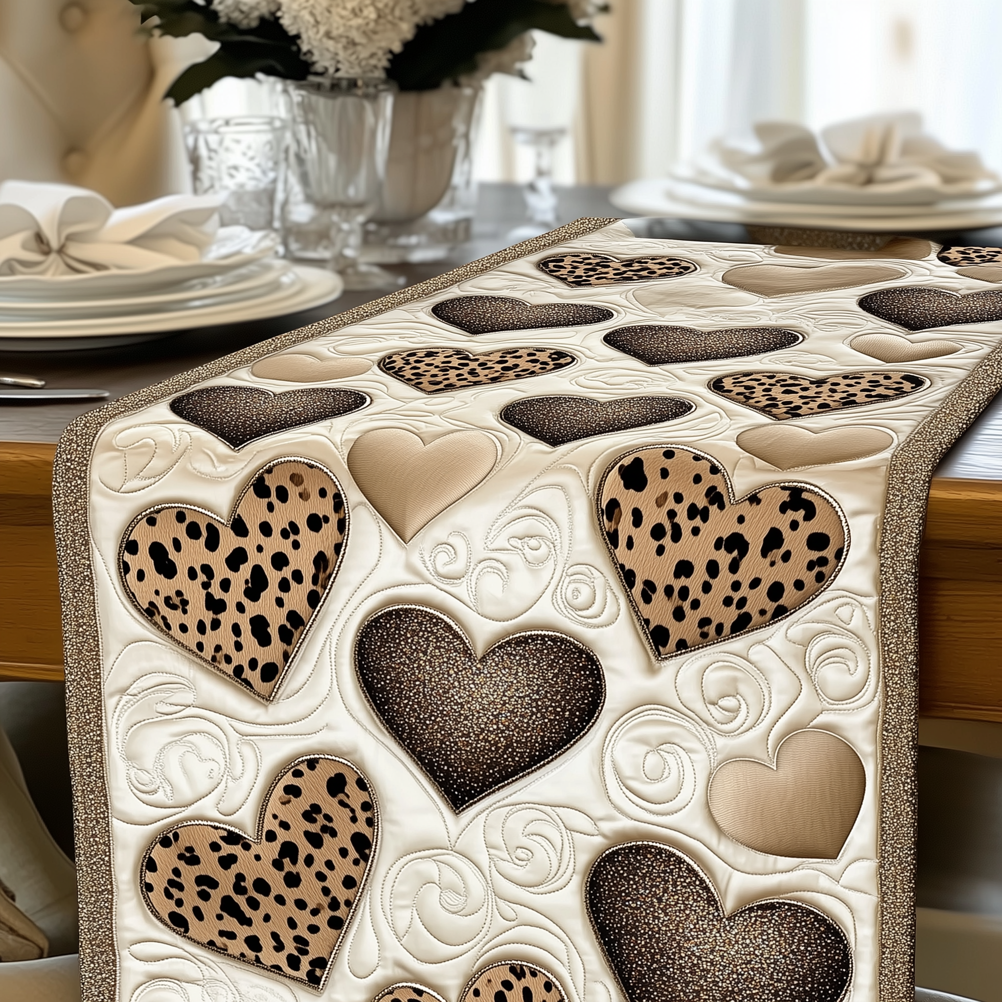 Leopard Hearts Quilted Table Runner Good Valentine's Gifts For Her-1