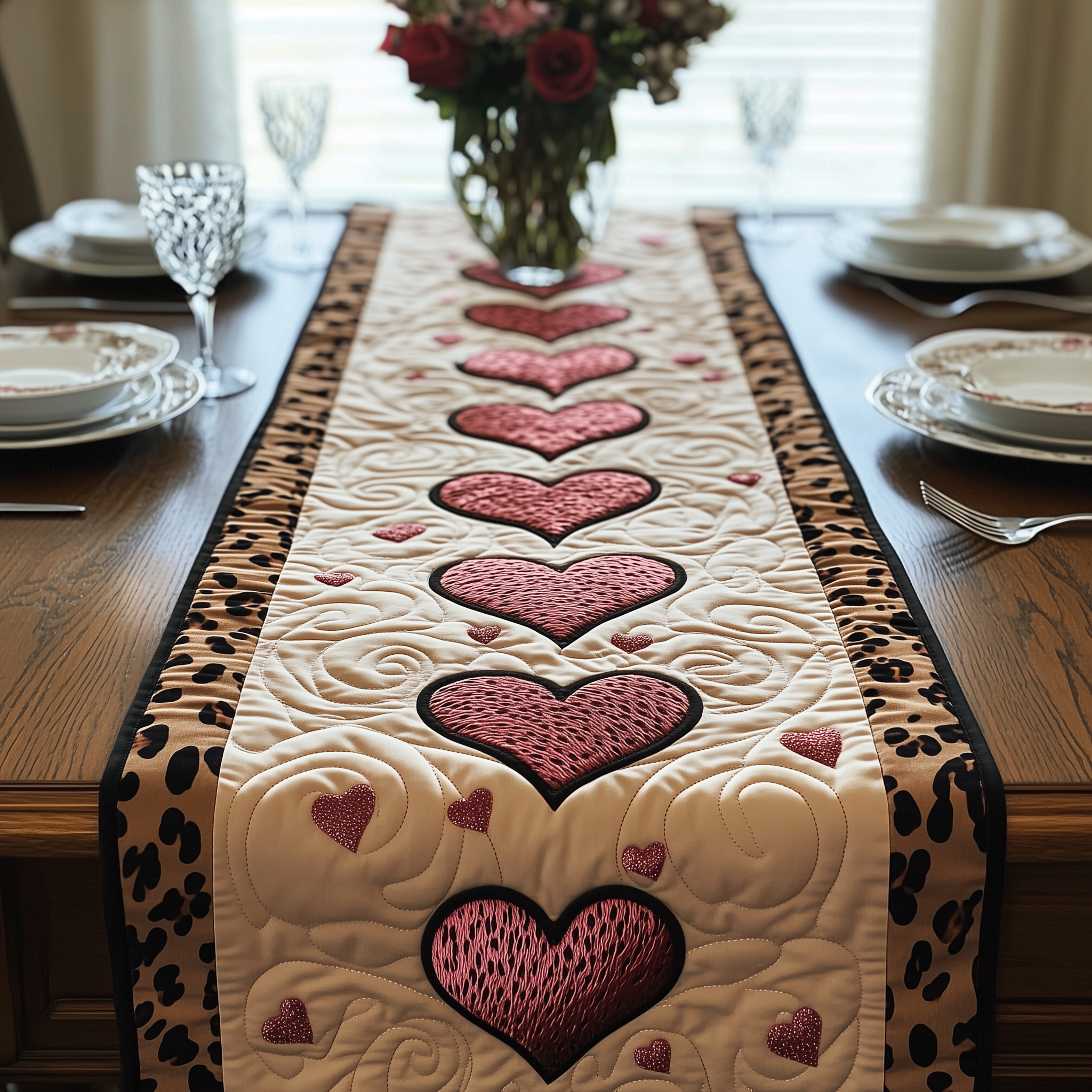 Leopard Hearts Quilted Table Runner Valentine Gift For Wife-1 Leopard Hearts Quilted Table Runner Valentine Gift For Wife-1