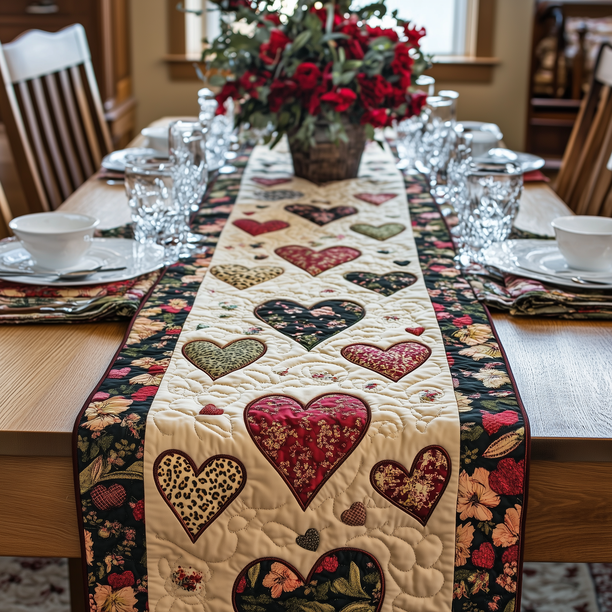 Leopard Hearts Quilted Table Runner Valentine Gift Ideas For Her-1 Leopard Hearts Quilted Table Runner Valentine Gift Ideas For Her-1
