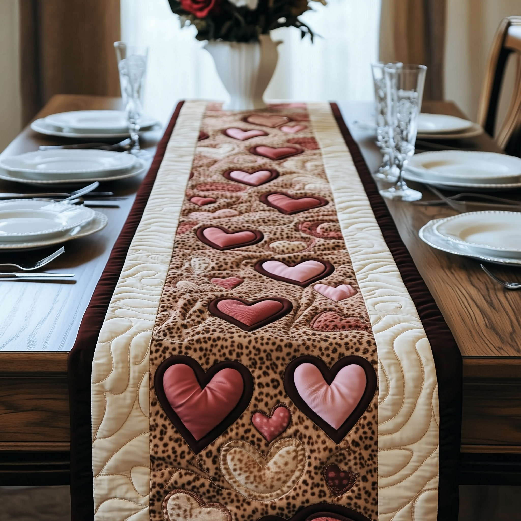 Leopard Hearts Quilted Table Runner Valentine Gift Ideas For Him-1 Leopard Hearts Quilted Table Runner Valentine Gift Ideas For Him-1