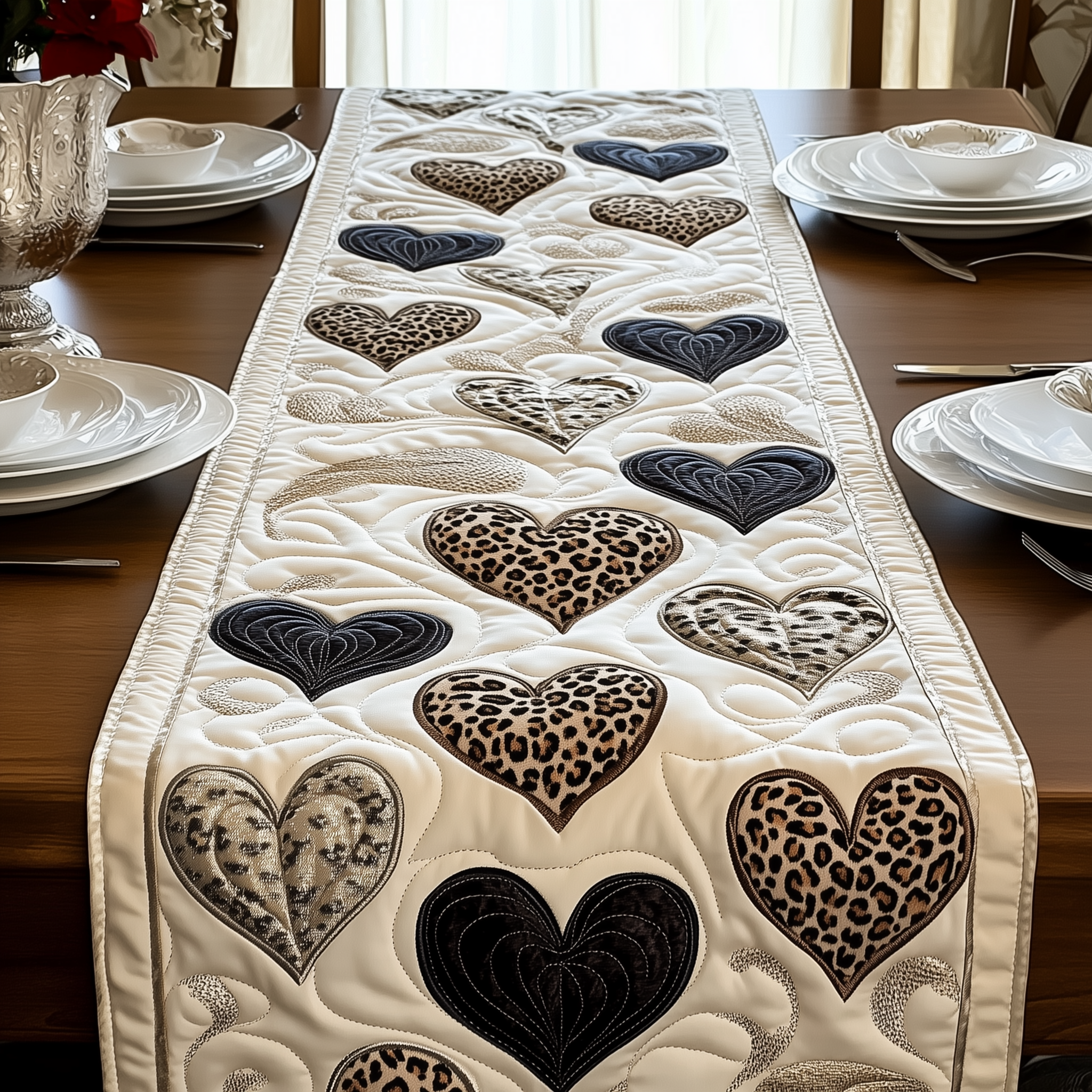 Leopard Hearts Quilted Table Runner Valentines Day Gifts For Wife-1 Leopard Hearts Quilted Table Runner Valentines Day Gifts For Wife-1