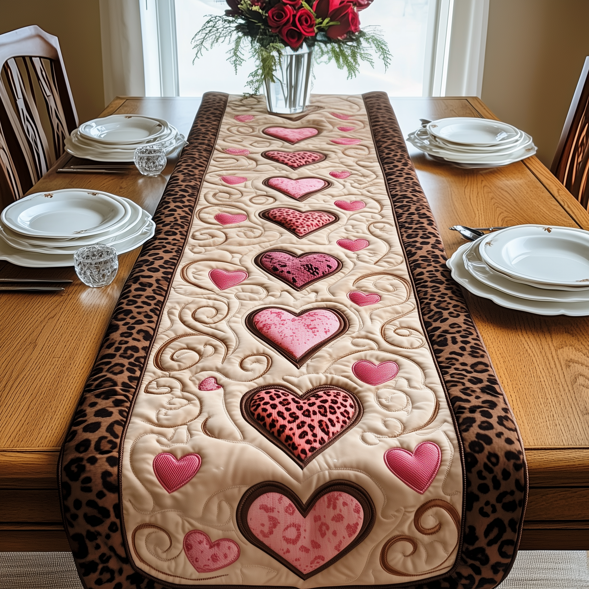 Leopard Hearts Quilted Table Runner Valentine's Day Ideas-1 Leopard Hearts Quilted Table Runner Valentine's Day Ideas-1