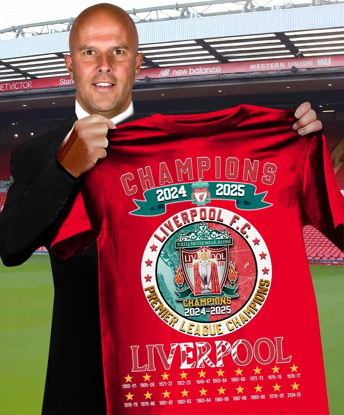 Liverpool Champions Premier League 2025 T-Shirt Red Liverpool Football Club Merch Clothing-1 Liverpool Champions Premier League 2025 T-Shirt Red Liverpool Football Club Merch Clothing-1