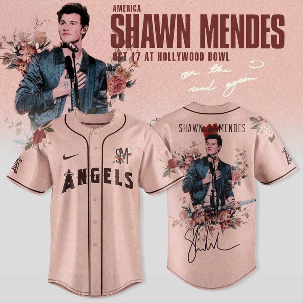 Los Angeles Angels X Shawn Mendes On The Road Again Tour Baseball Jersey Angels Merch-1 Los Angeles Angels X Shawn Mendes On The Road Again Tour Baseball Jersey Angels Merch-1
