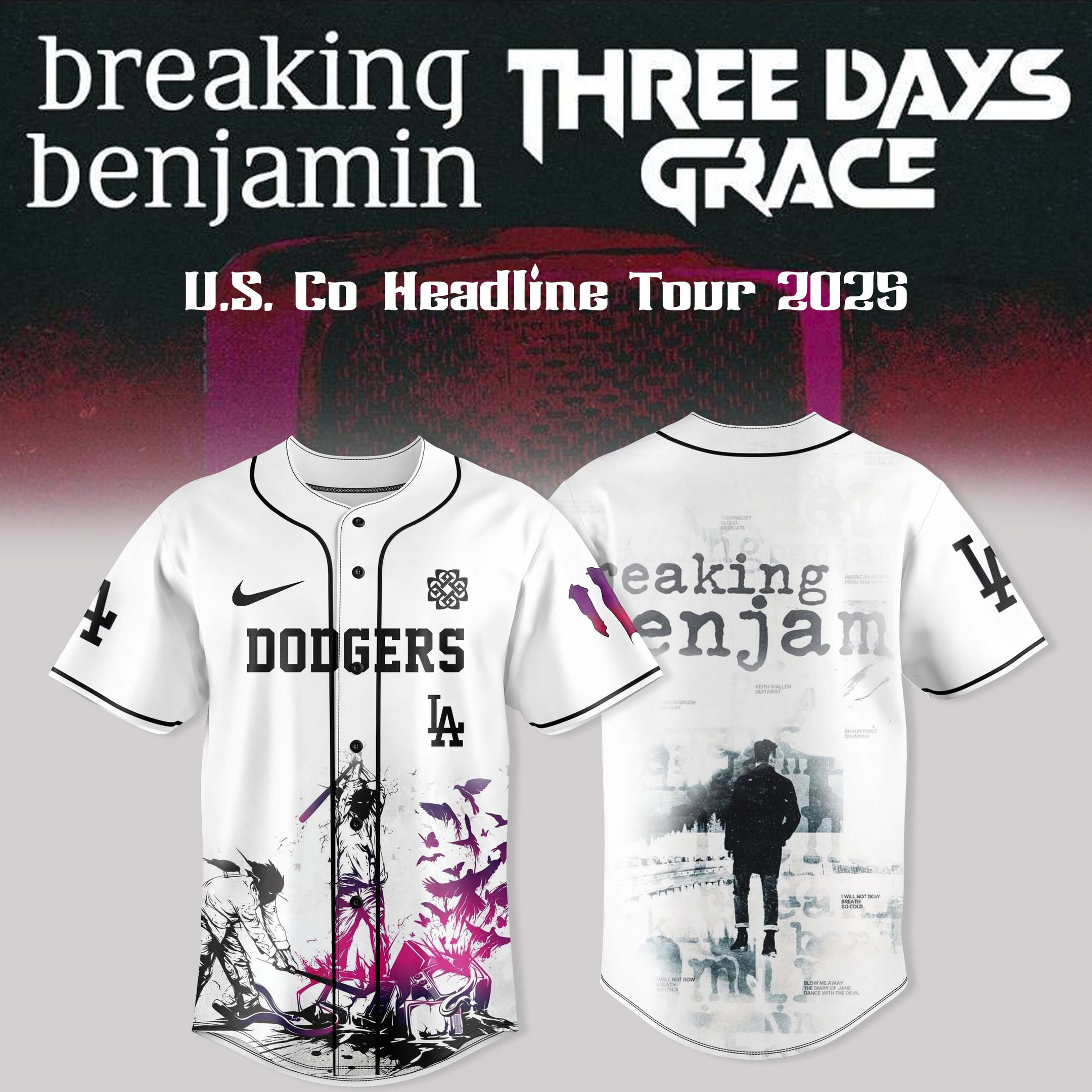 Los Angeles Dodgers Breaking Benjamin Jersey US Co Headline 2025 Cool Gift For Fans-1