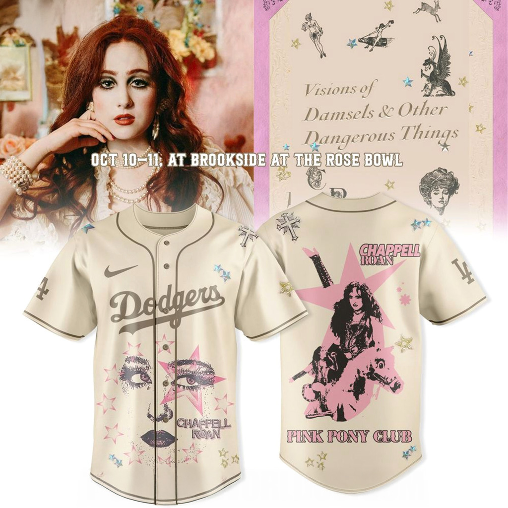 Los Angeles Dodgers Chappell Roan Visions Of Damsels Dangerous Things Tour Jersey Fan Merch-1 Los Angeles Dodgers Chappell Roan Visions Of Damsels Dangerous Things Tour Jersey Fan Merch-1