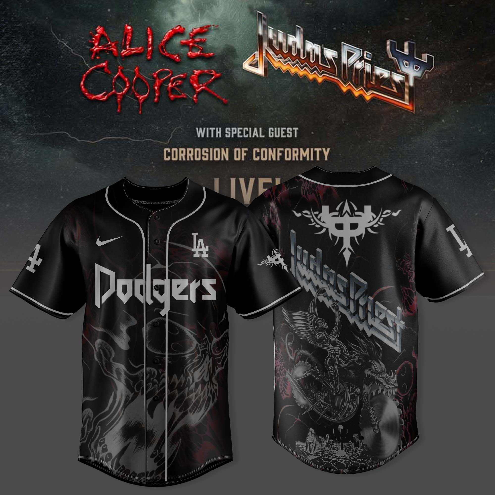 Los Angeles Dodgers X Alice Cooper Jersey Judas Priest North Tour 2025 Best Idea Gift-1