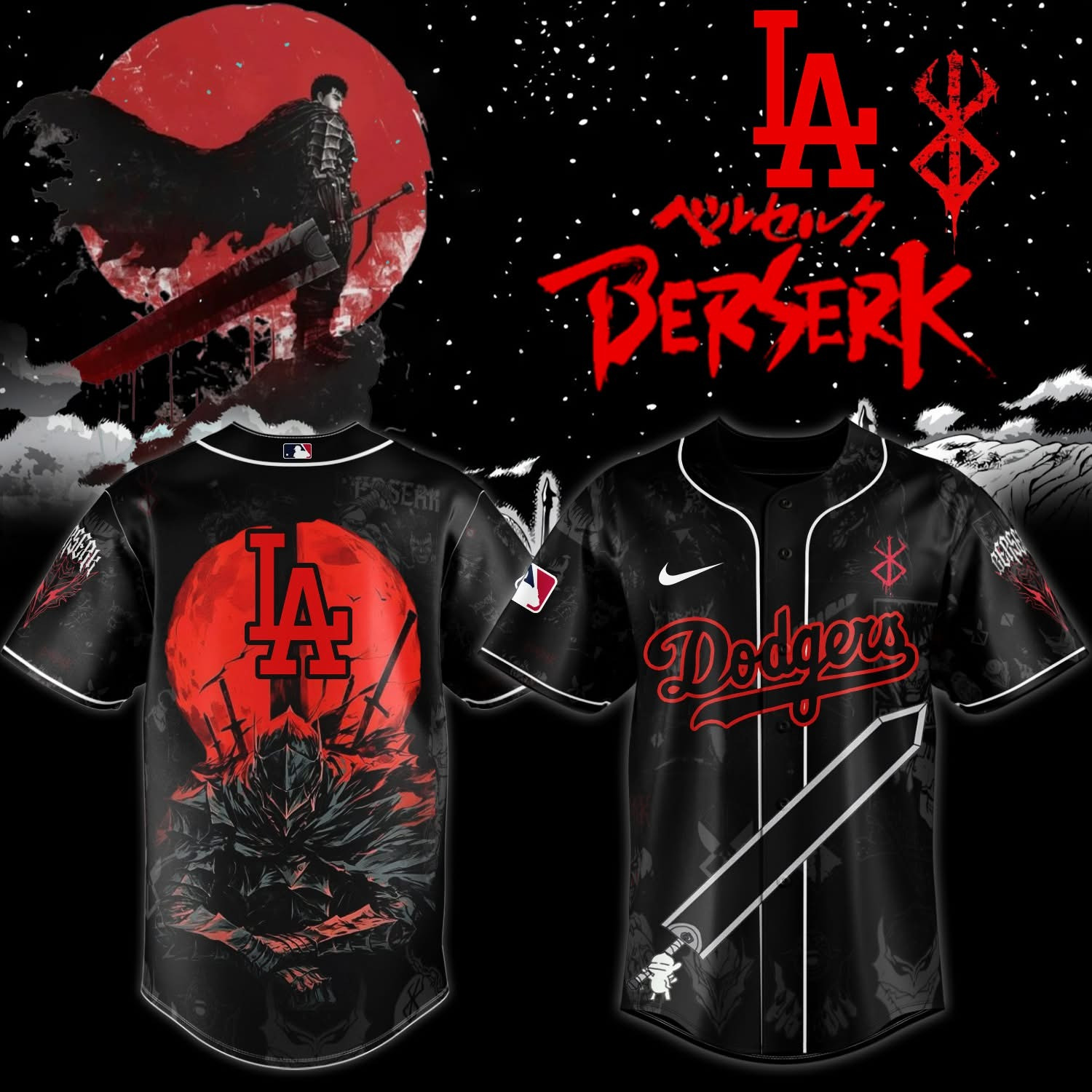 Los Angeles Dodgers X Berserk Jersey MLB Merch Baseball Berserk Anime Gifts For Fans-1 Los Angeles Dodgers X Berserk Jersey MLB Merch Baseball Berserk Anime Gifts For Fans-1