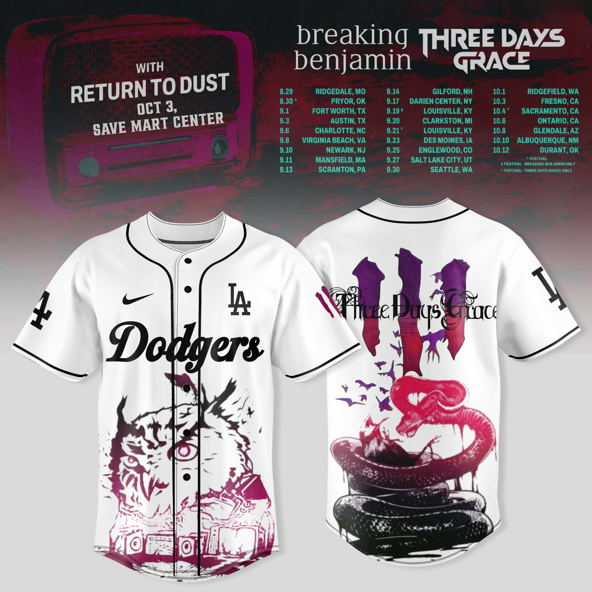 Los Angeles Dodgers X Breaking Benjamin Jersey Three Days Grace Tour 2025 Best Gift-1 Los Angeles Dodgers X Breaking Benjamin Jersey Three Days Grace Tour 2025 Best Gift-1