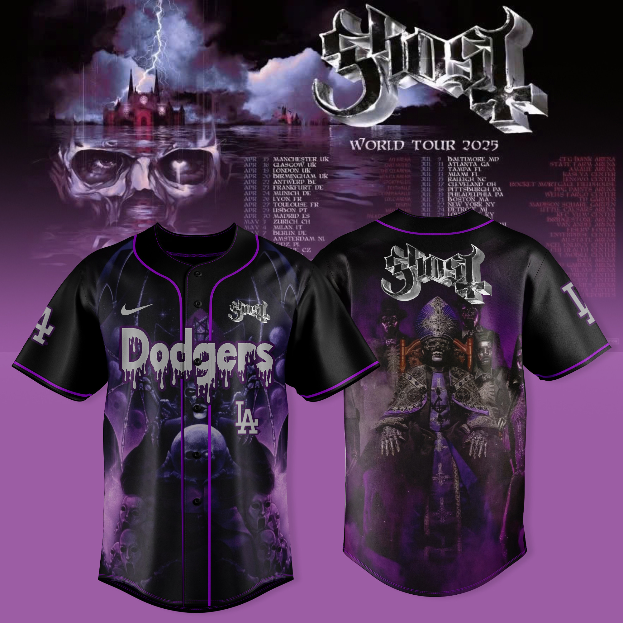 Los Angeles Dodgers X Ghost Skeletour Jersey Best Sins World Tour 2025 Fans Gift-1