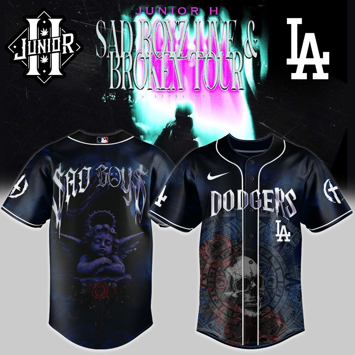 Los Angeles Dodgers X Junior H Jersey Ad Boyz Live Broken Tour 2025 Gift For Music Fans-1 Los Angeles Dodgers X Junior H Jersey Ad Boyz Live Broken Tour 2025 Gift For Music Fans-1