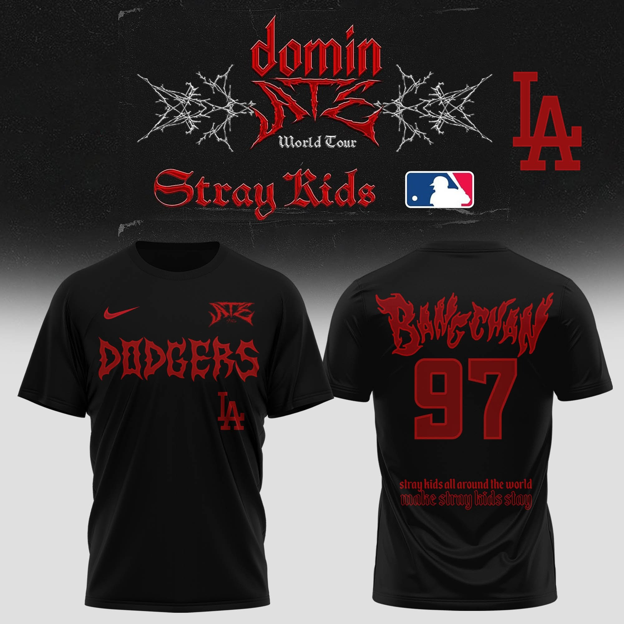 Los Angeles Dodgers x Stray Kids Dominate World Tour 2025 T-Shirt Baseball Fan Merch-1 Los Angeles Dodgers x Stray Kids Dominate World Tour 2025 T-Shirt Baseball Fan Merch-1