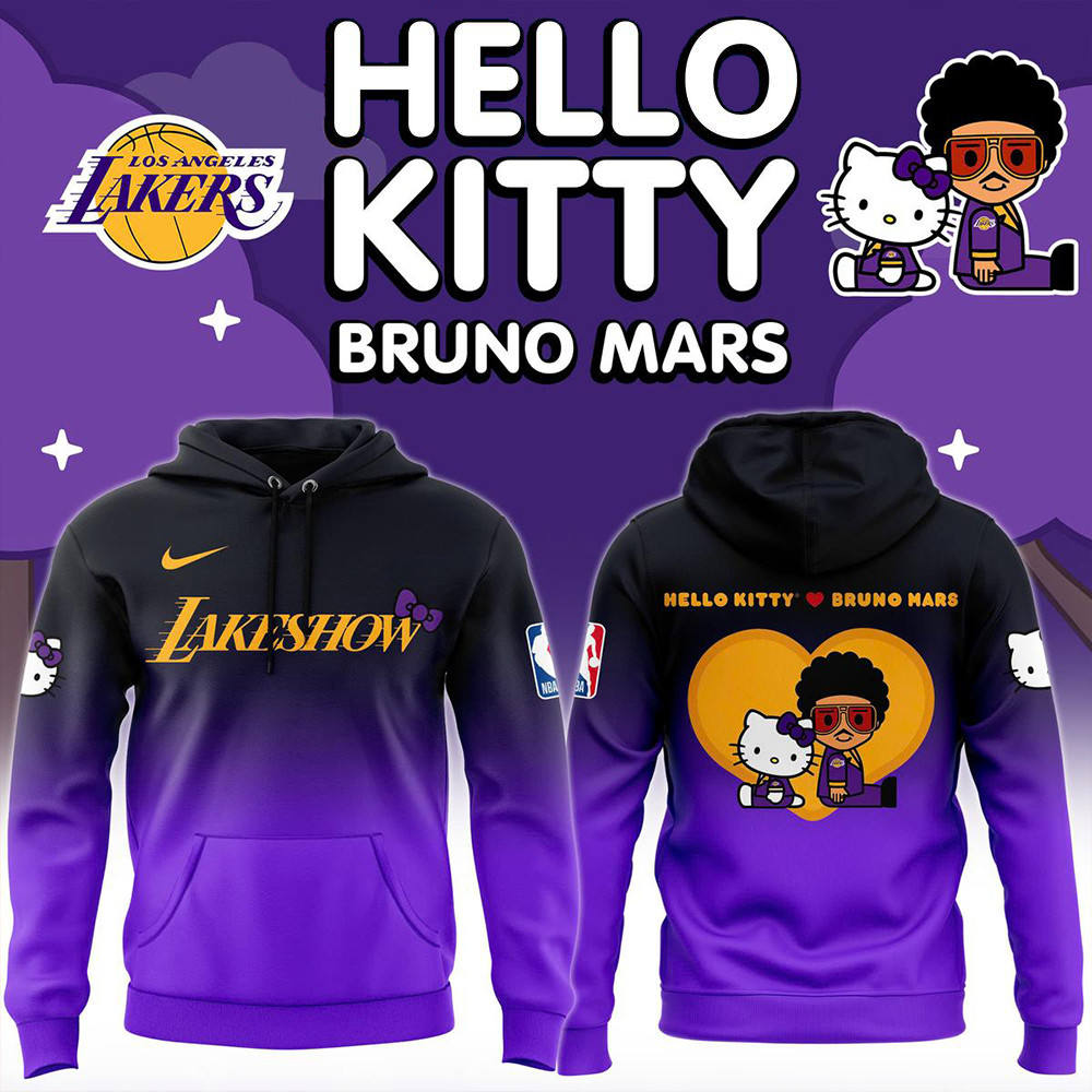 Los Angeles Lakers 2024 Bruno Mars Collab Hello Kitty Hoodie Perfect Father's Day Gifts-1